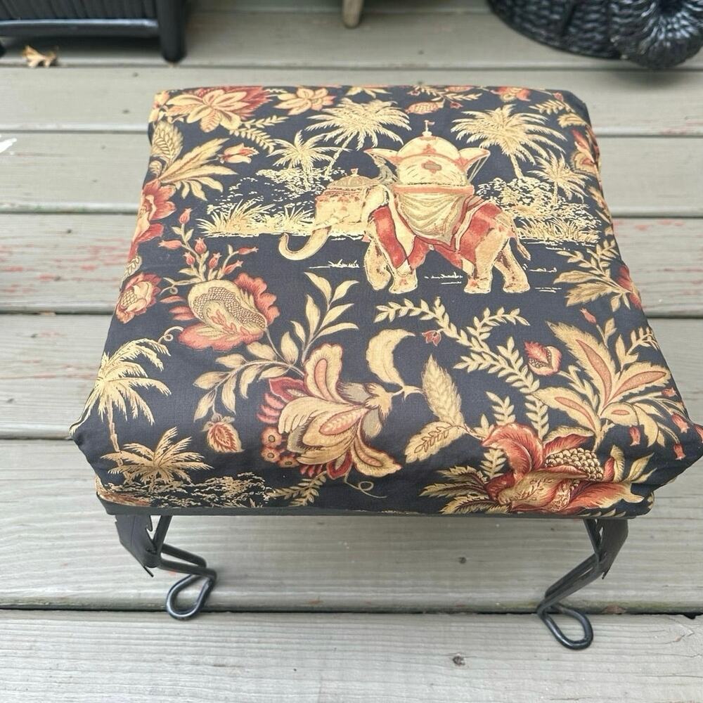Vintage Foot Stool Hollywood regency elephant palm tree metal legs chinoiserie